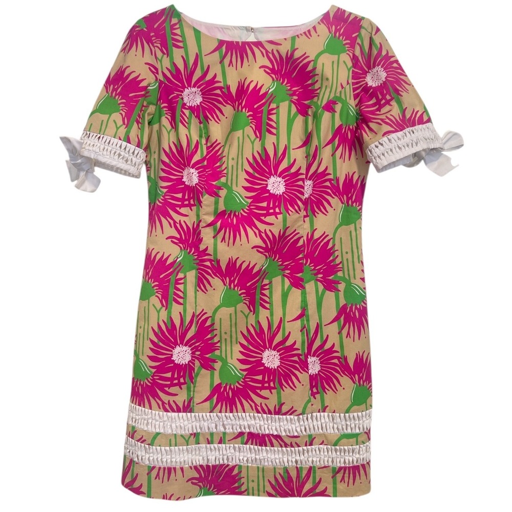 Lilly Pulitzer Coastal Chic Resortcore Floral Shift Dress Size 2 Lace Trim FLAW - Picture 1 of 12